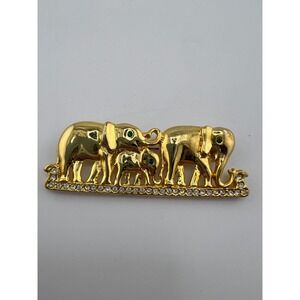 Vintage Gold Tone Three Elephants Walking Brooch Pin Estate 90s Bold Big Classic